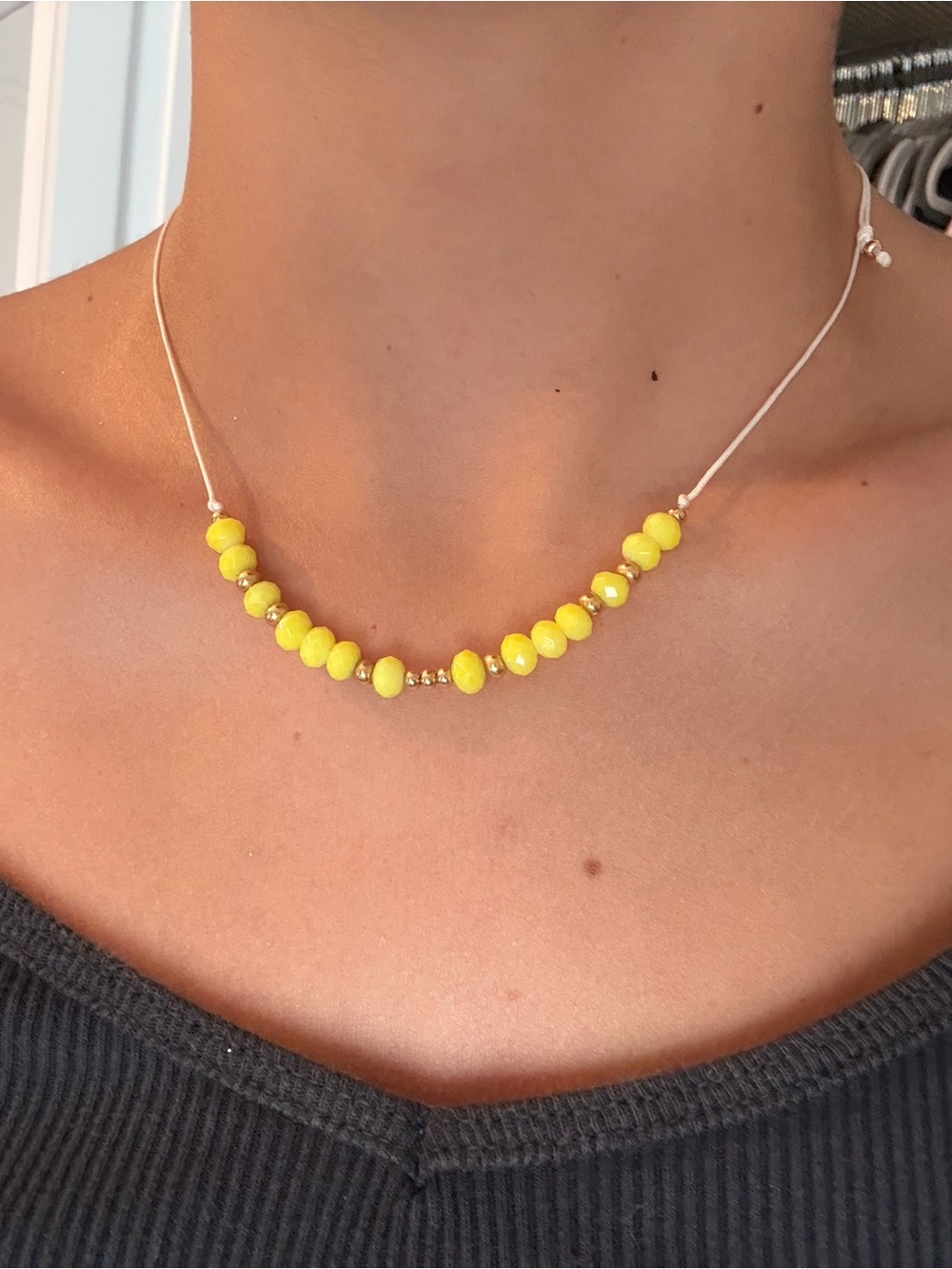 Handmade Yellow Beaded Necklace - Minimal Women’s Jewelry